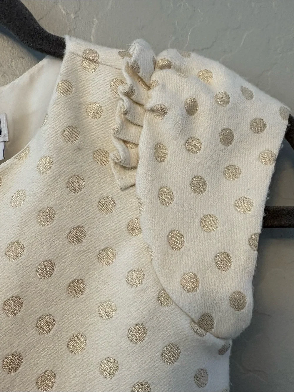 Janie and Jack ivory and gold shimmer polka dot ruffled holiday dress size 8